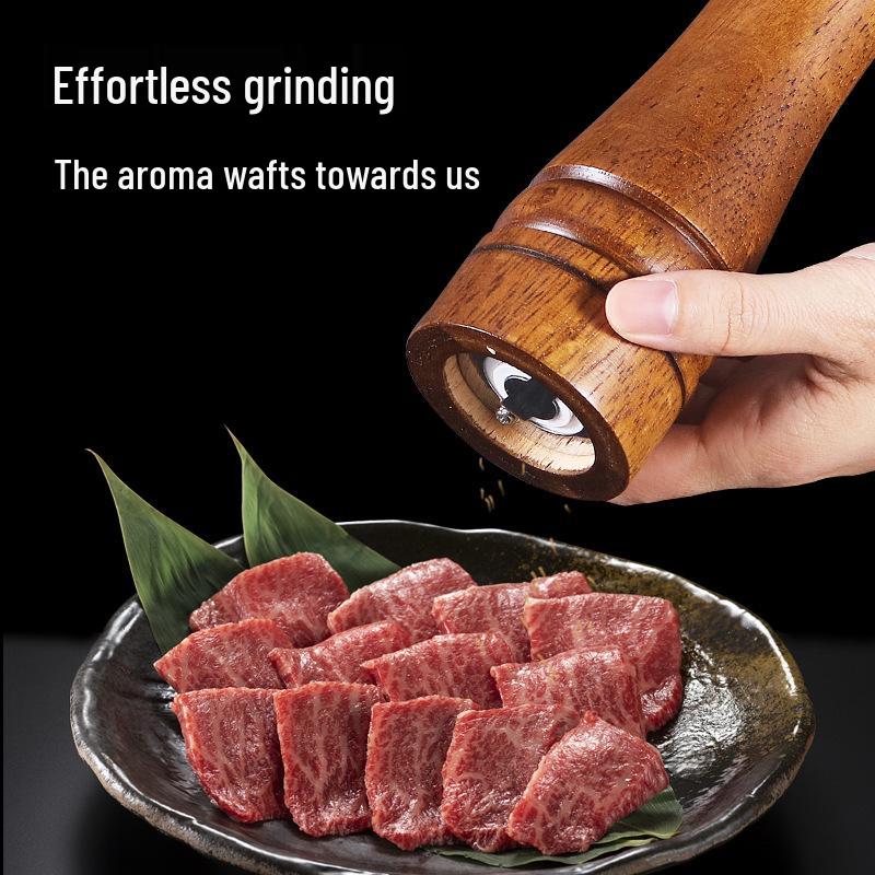 Antique Oak Pepper Grinder: Manual Tool for Peppercorns, Salt & Seasonings.