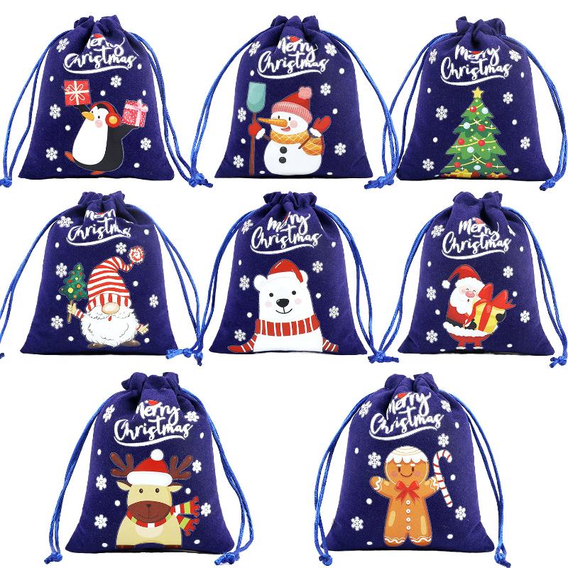 24PCS Christmas Drawstring Gift Bags 12x15cm Red Velvet Pouch for Apple Candy Party Favors Holiday Treat Packaging Storage Bags