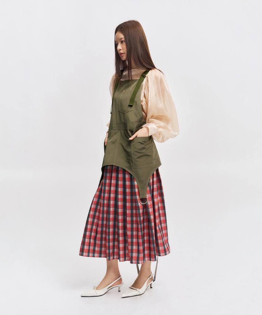 Eipeuleonwei Scarlet Check Khaki Apron Dress