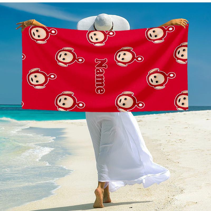 Custom Name Ultra-Soft Beach Towel with Teletubbies Theme,Ideal for Pool - Camping, Diving - Perfect Travel Essential, Vibrant Beach Towel.
