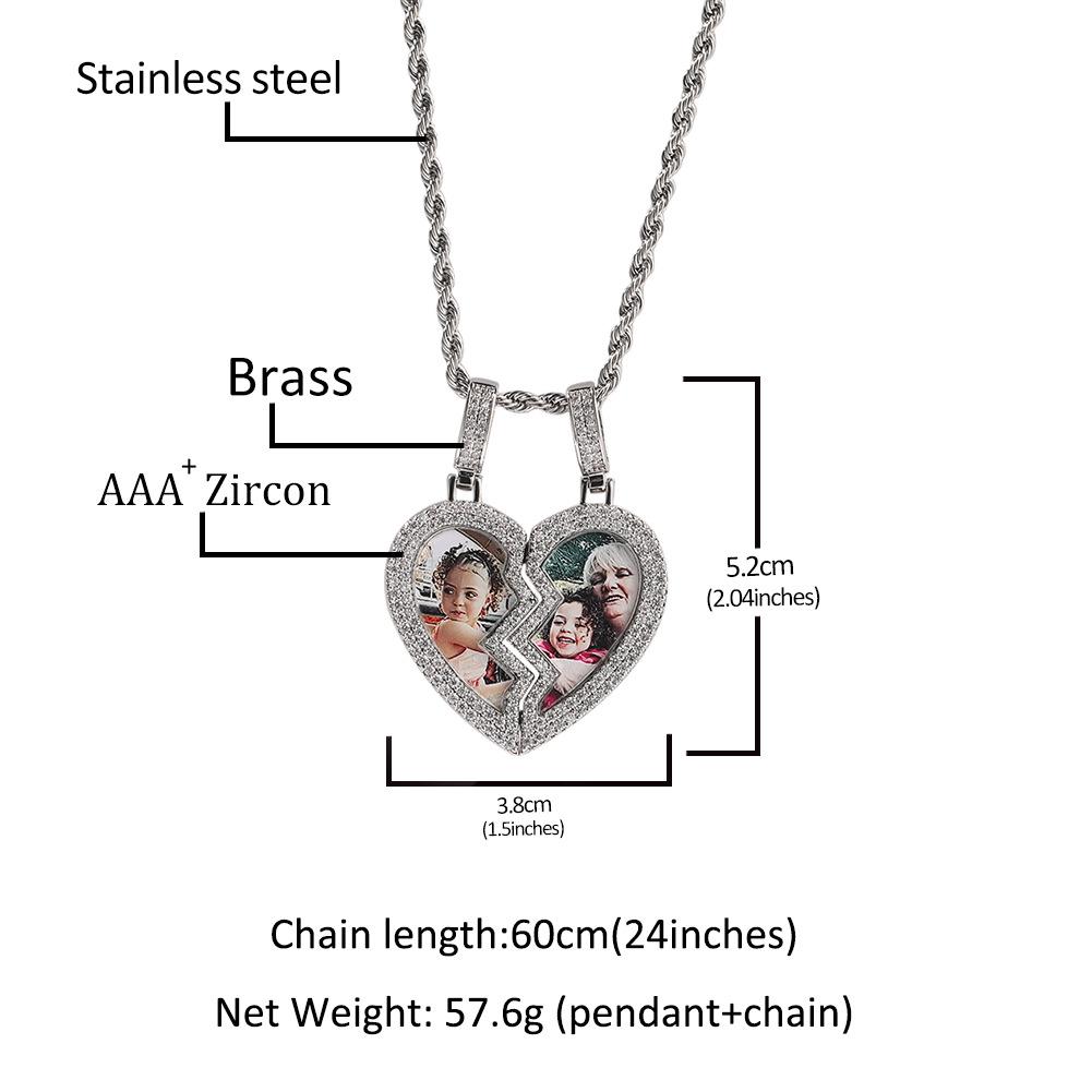 Hip-hop Ancient Cute Magnet Heart Photo Pendant Necklace Fashionable Copper Inlaid Zircon Personalized DIY Photo Pendant