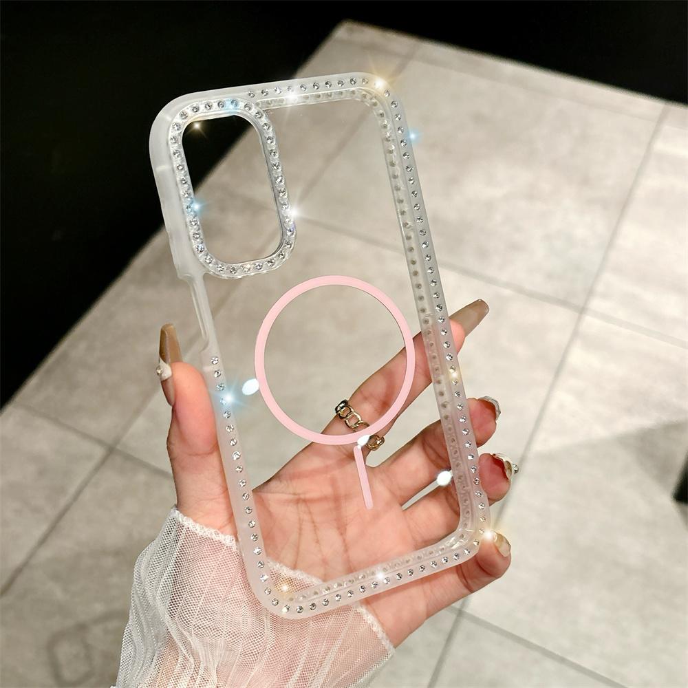 Diamond Clear Magnetic Phone Case for Samsung Galaxy S23 S24 S25 Ultra  A56  A55 A35 A15 5G Transparent Glitter Bling Hard Cover