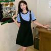 Women's Plus Size Fake Two-Piece Dress Black White Colorblock Casual Summer Short Sleeve A-Line Sundress