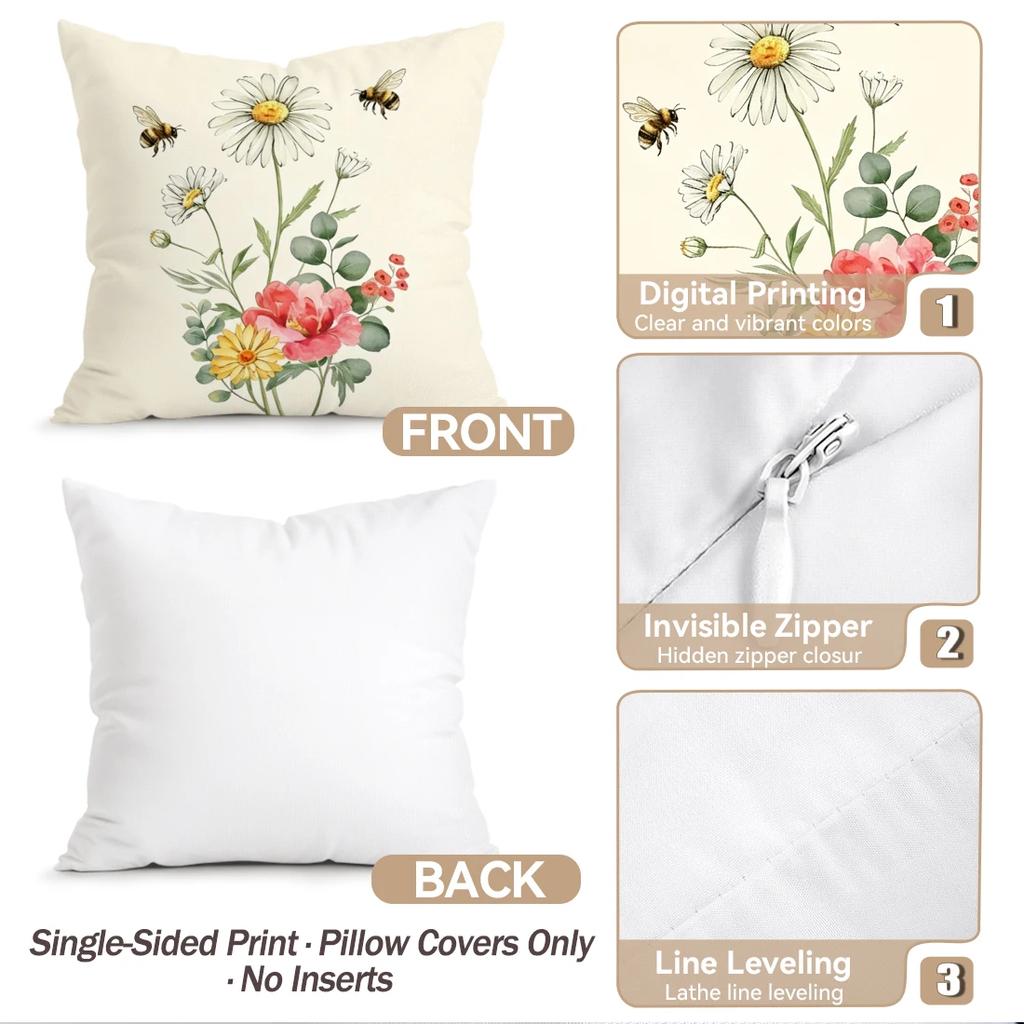 1pcs/4pcs Fresh Flowers Cushions Pillowcase Polyester Cushion Cover Throw Pillow Pillowcover Home Car Sofa Decor