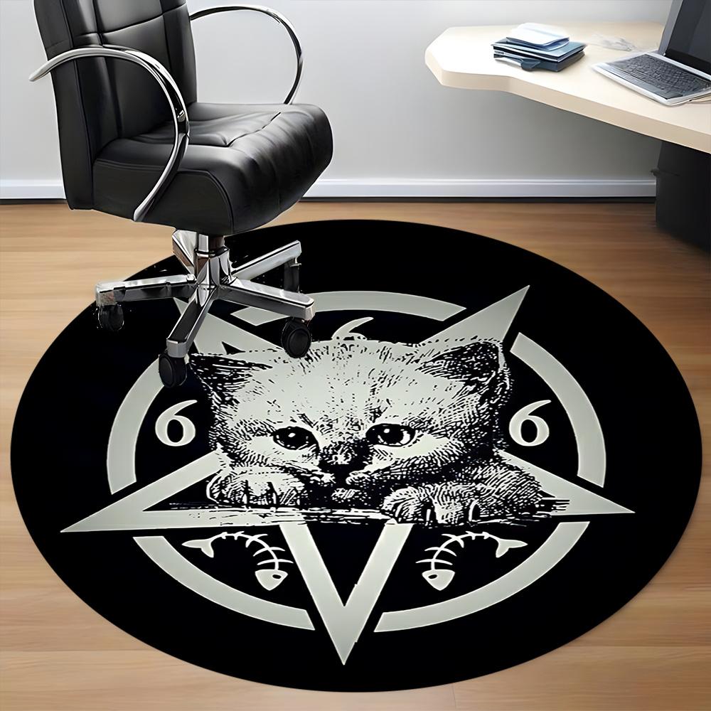 1pc Kitty Pentagram Office Round Area Rug, Indoor Mat Suitable ForOffice, Under Office Chairs Bedroom Living Room Home Decor, Room Deco u23