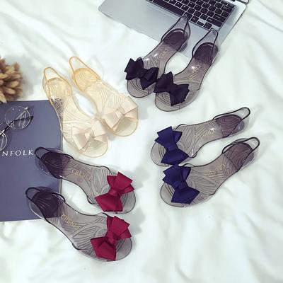 Flat Jelly Shoes for Women Bowknot Sandals Open Toe Lightweight Summer Beach Walking Shoes Footwear Slides Women's Easy On Off Casual Fashion Sandals
