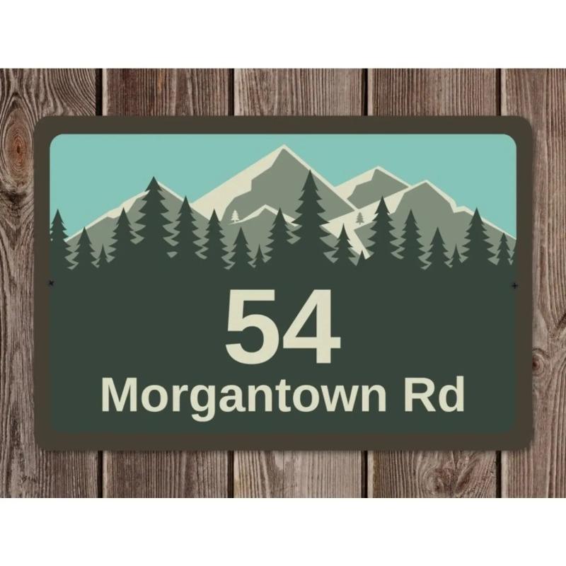 Mountain Forest Personalized Metal Address Plaque Custom Home Number Sign