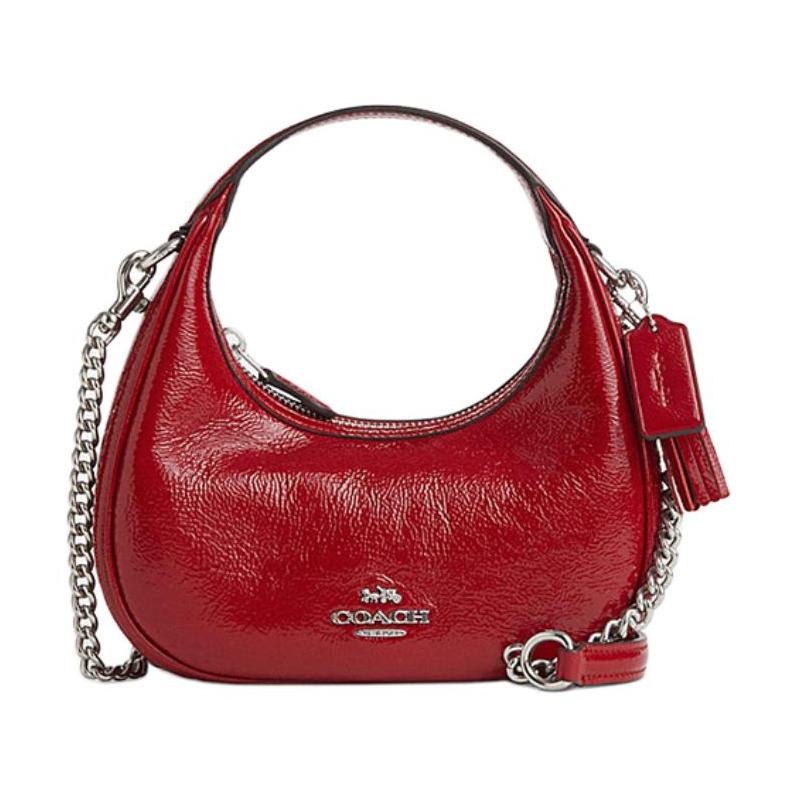 

COACH CARMEN 20 brand logo zipper closure cow leather shoulder crossbody handbag small women s red червоний