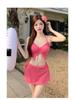 Sweet & Sexy Rose Red Women's Three-Piece Bikini - Influencer Style for Beach Vacations