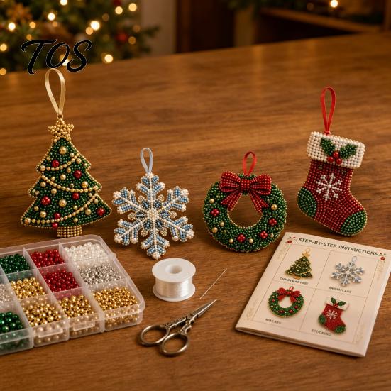 Kit per Artigianato con Perline Albero di Natale Decorazione, Kit Fai da Te per Creare Ghirlanda Fiocco di Neve Calza, Kit Festivo per Adulti, Decorazione Festiva Fatta a Mano