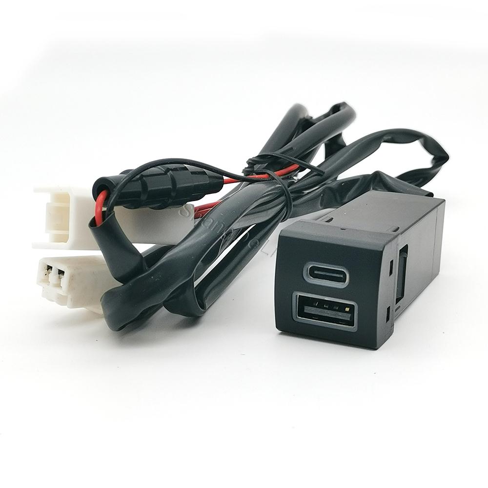 Dual Ports Car USB QC3.0 Type-C PD Phone Charger Socket For Toyota Highlander Land Cruiser Prado 150 Rav4 Camry Corolla 18-22