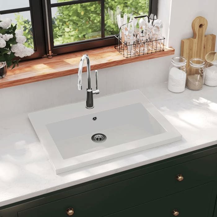 VidaXL Washbasin In White Granite Hand Basin Toilet Bathroom Sink 142964