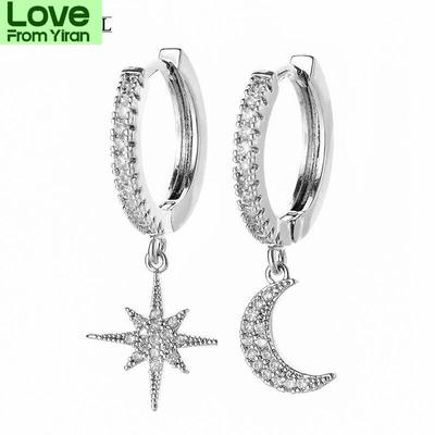 Sipengjel Fashion Mini Zircon Creativity Pendant Hoops Earrings Punk Geometric Star Moon Dangle Drop Earrings For Women Jewelry