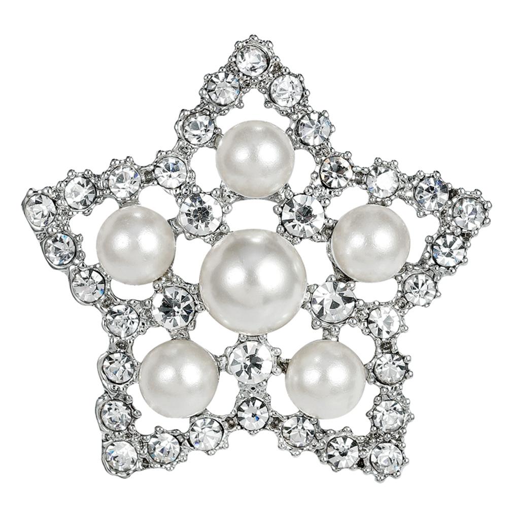 Mini Elegant Star Shape Brooch Alloy Pin Simple Pearl Rhinestone Brooch Valentine's Day Gifts