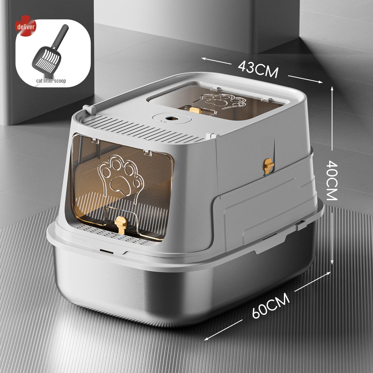 Extra Large Stainless Steel Enclosed Anti-Splash Cat Litter Box with High Edge Includes Litter Scoop & Deodorizer