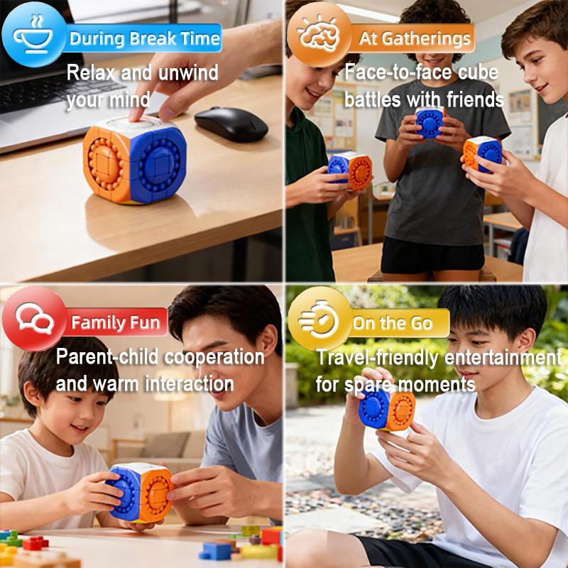 Six-Color Magic Bean Cube Fidget Toy Kid Magic Cube Rotating Solve Logical Thinking Brain Challenge Fingertip Stress Relief Toy