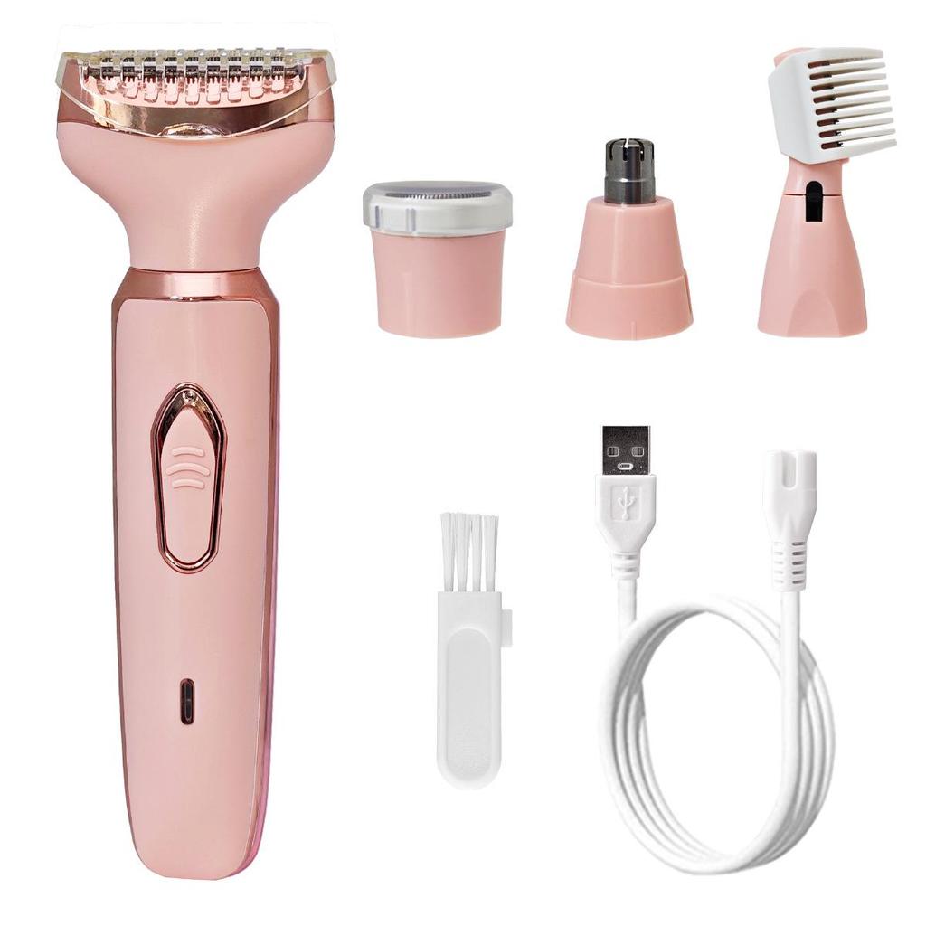 4-in-1 Women's Electric Shaver with USB Charging - Eyebrow Trimmer, Hair Removal for Sideburns, Underarms, Legs, and Bikini Area