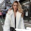 Winter Women Faux Rabbit Fur Coat Lengthen Knee Fur Coat Loose Lapel OverCoat Thick Warm Plush Coats