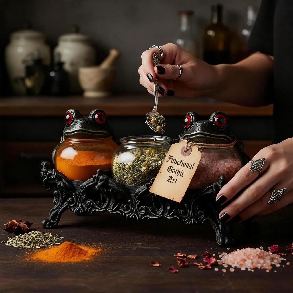 Witchy Frog Apothecary seasonings Jars Gothic Frog Shape Seasoning Jars Salt Sugar Canister Apothecary Jar With Lids For Kitchen