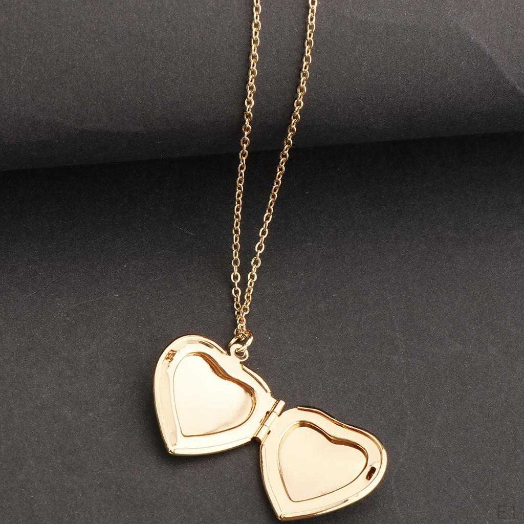 Copper Little Heart Crystal Photo Picture Locket Charms Pendant Chain Necklace
