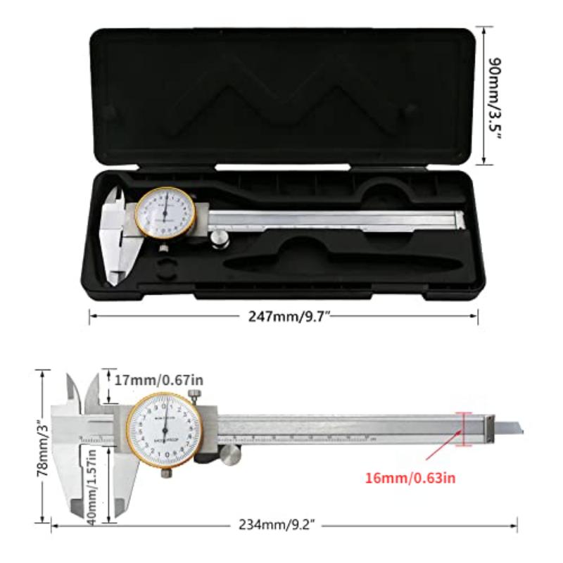 Dial Calipers 0-15cm(0-6") Range with 0.02mm (0.001") High Precision Industry Stainless Steel Vernier Caliper Shockproof Metric