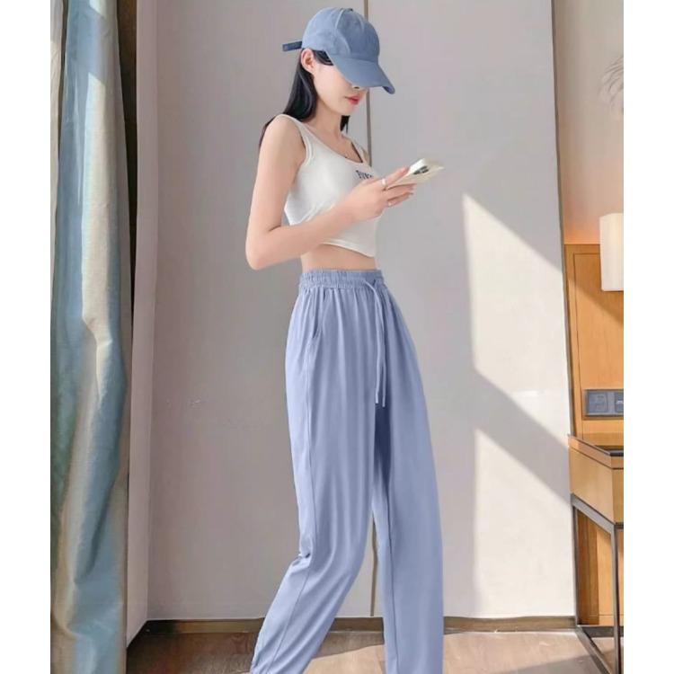 Womens Quick Dry Sports Pants Summer High Waist Cooling Ice Silk Breathable Casual Trousers