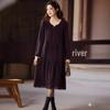 Elegant Plus Size Lace Long-Sleeve Dress for Women - 2025 European Autumn Collection