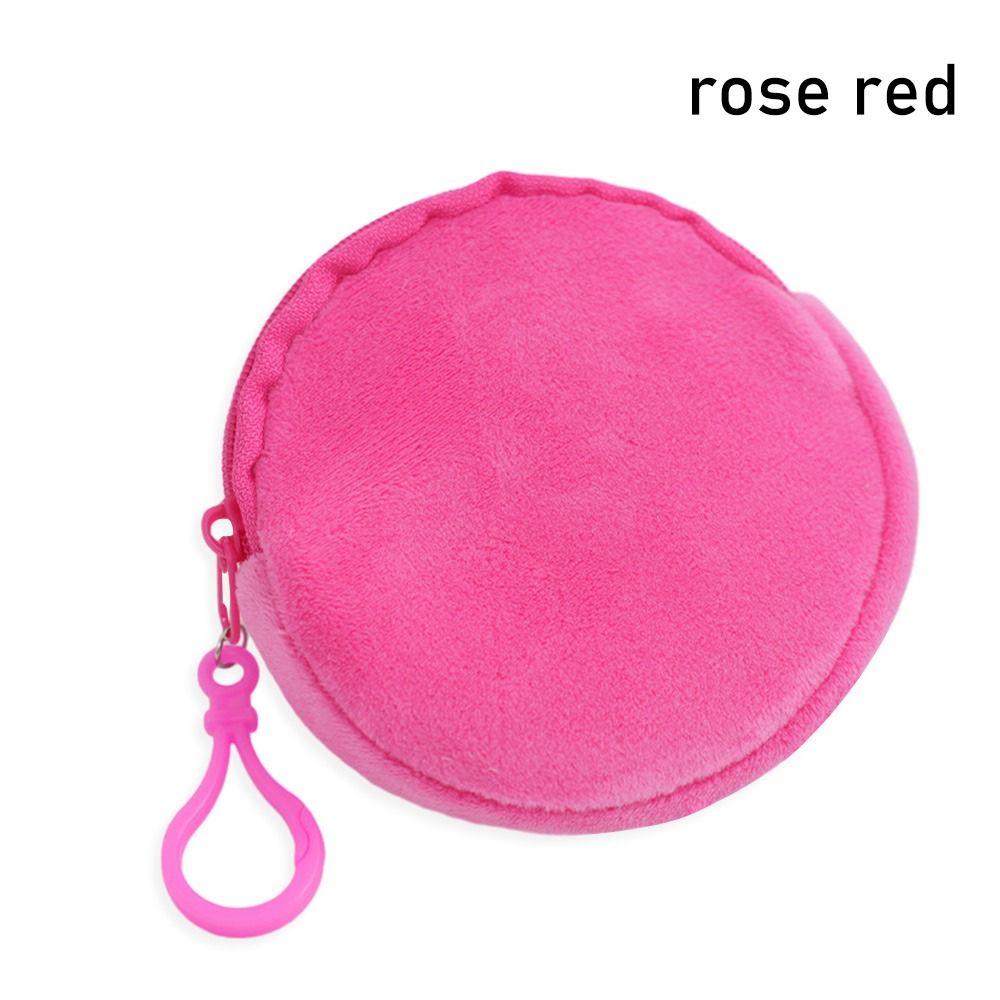 1Pcs Kawaii ID Card Bag Round Coin Purse Pure Color Keychain Coin Bag Plush Thin Short Cute Wallet for Women