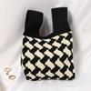 Plaid Mini Women Girls Casual Shopping Bags Knit Tote Bag Handmade Knot Wrist Bag