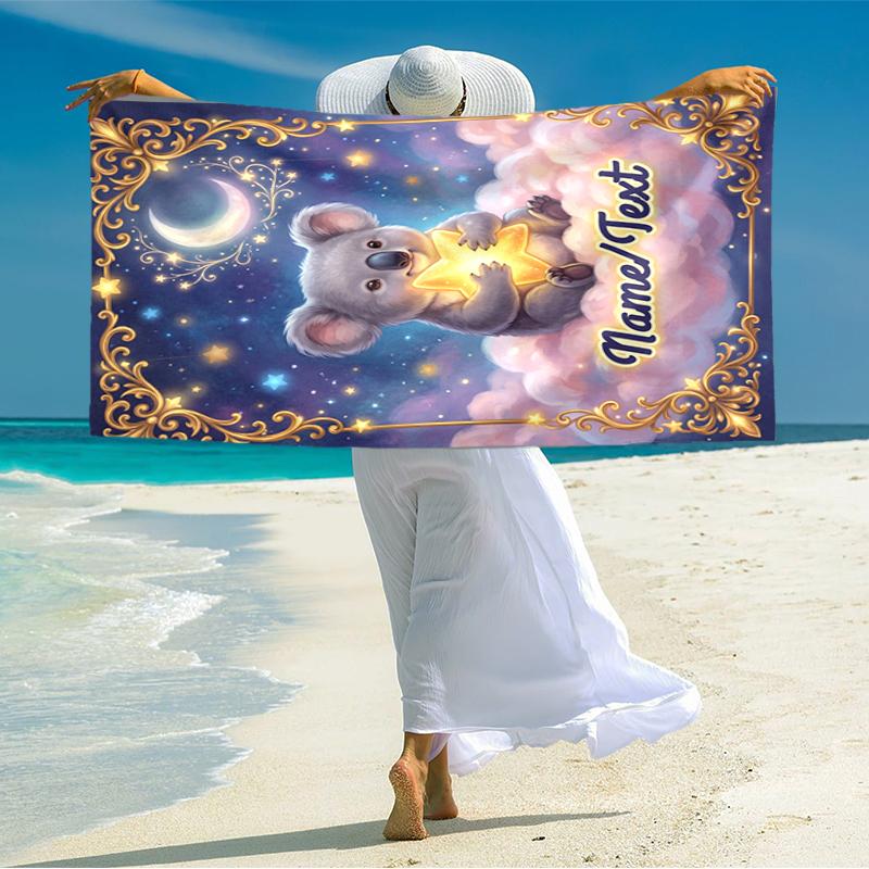 1PC Custom Name Koala Star Night Sky Beach Towel Highly Absorbent And Sand-Resistant Towel for Swimming, Pool, Yoga, And Travel Lightweight