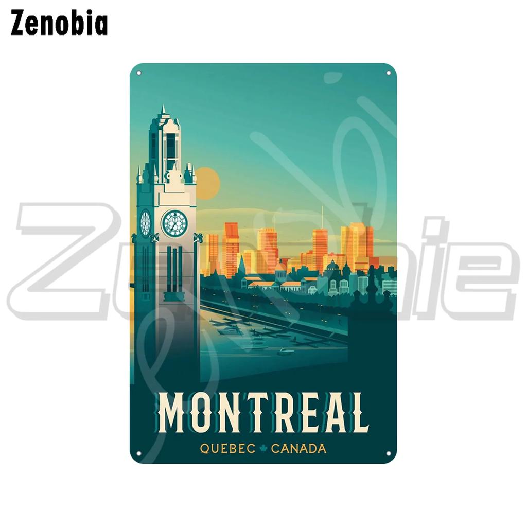 Vintage Rese Metallskylt Montreal Moskva New York City Landmärke Byggnad Plåtskylt Plåt Stad Landskap Retro Plakett Dekoration