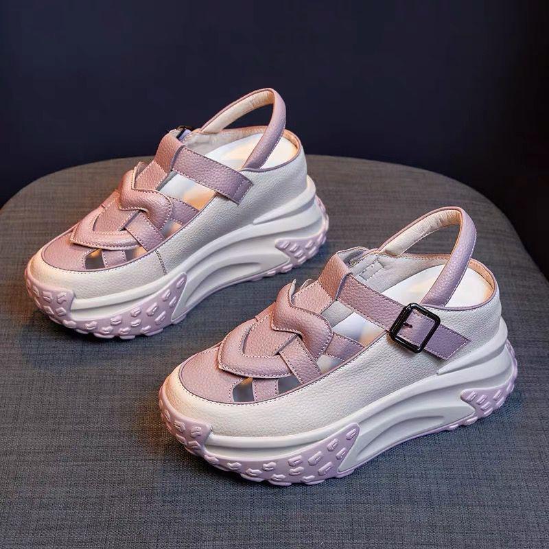 2024 Summer Women's Shoes Platform-soled Wedge-heeled Sandals Hollowed Out To Increase Business Korean Version of Fashion Roman Back Empty Mother Drag