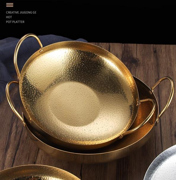 Deep Stainless Steel Golden Gold Dry Bar Small Pot Household Small Hot Pot Alcohol Stove Upmarket Chafing Dish Stripe Hotpot