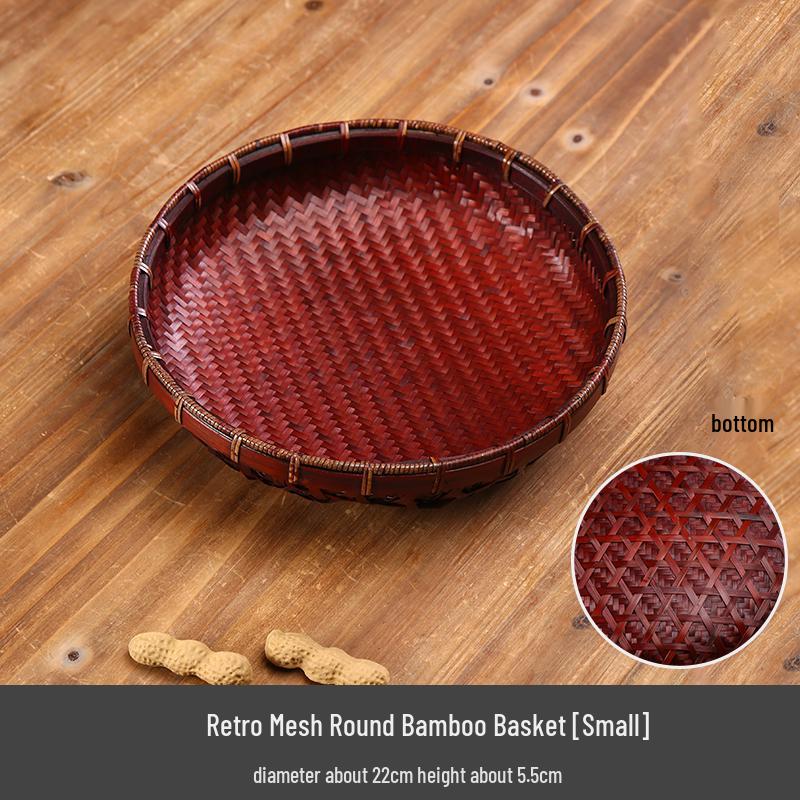 Handmade Retro Round Bamboo Basket: Multi-Purpose Storage, Winnowing Sieve, and Fruit Plate