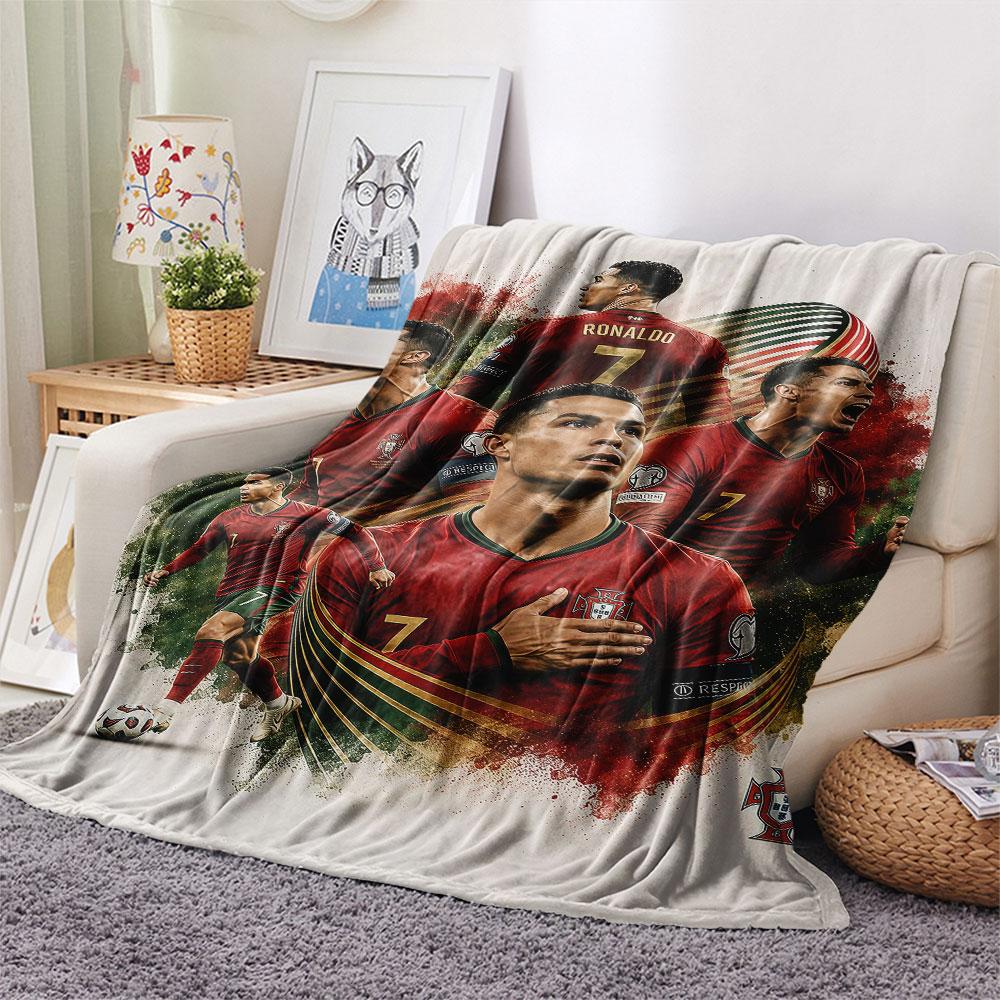 1PC Cristiano Ronaldo Patterned Flannel Blanket Suitable For All Seasons for Home Decor Warmth and Comfort Gifts Holiday Present