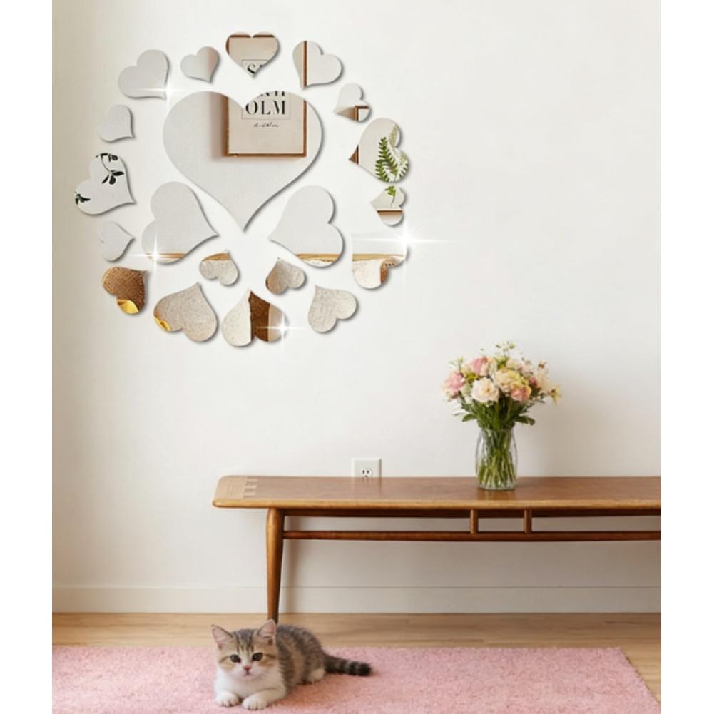 Adesivo da Parete Specchio a Forma di Cuore in PVC Autoadesivo per Decorazione Casa Elegante Adatto per Soggiorno Camera da Letto e Studio