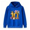Kids Boys Girls 10th Birthday Hoodie Pullover, Golden Number 10 Crown Balloon Gift Cake Print Casual Hooded Sweatshirt For Birthday Party Gifts