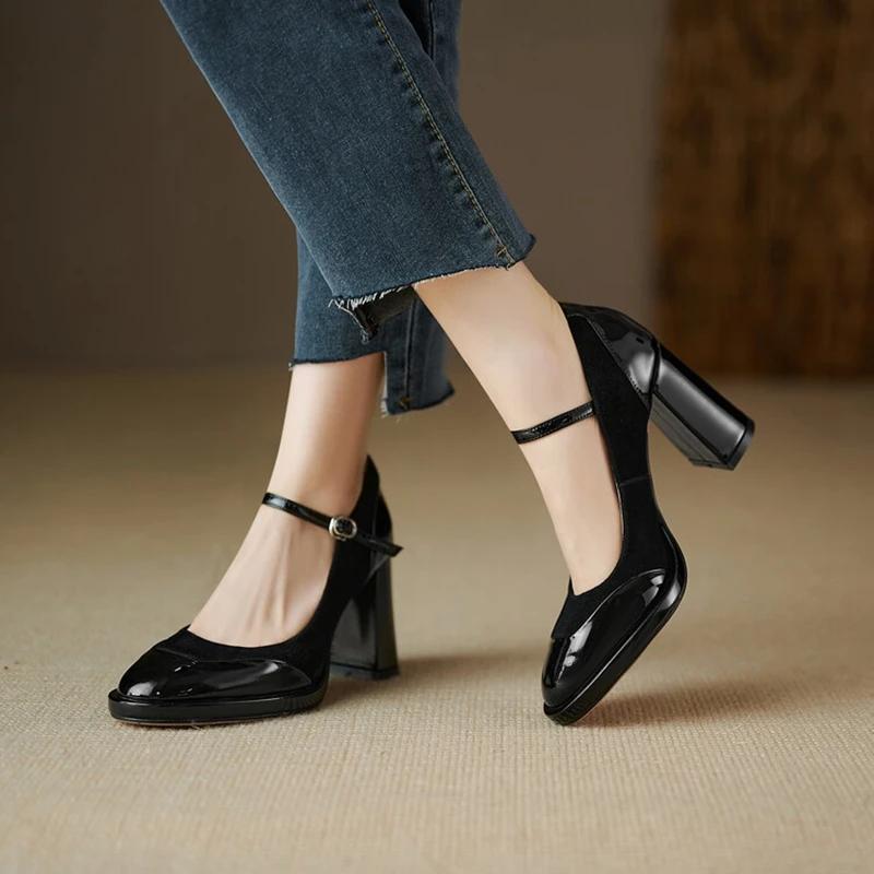 Fashion NEW Spring Women Pumps Patent Leather Shoes for Women Round Toe Chunky Heel Shoes Super High Heel Mary Janes Modern Shoes Women
