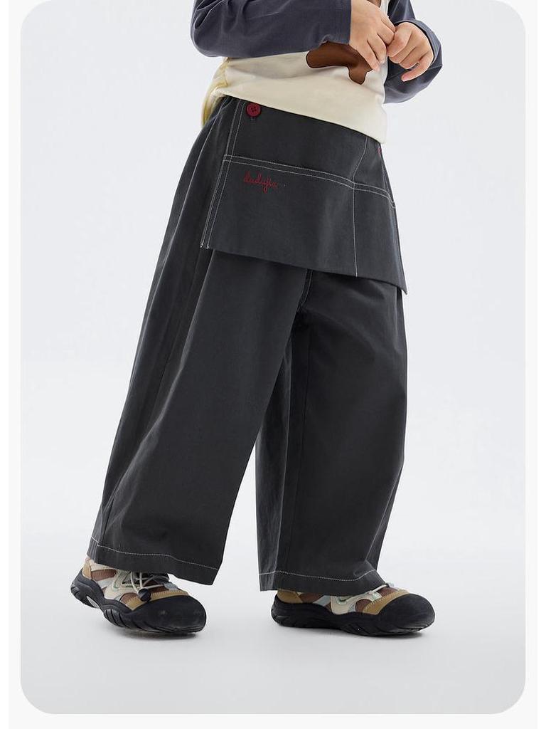 2026 Spring Girls' Fake Two-Piece Wide-Leg Cotton Pants by Dudu Home