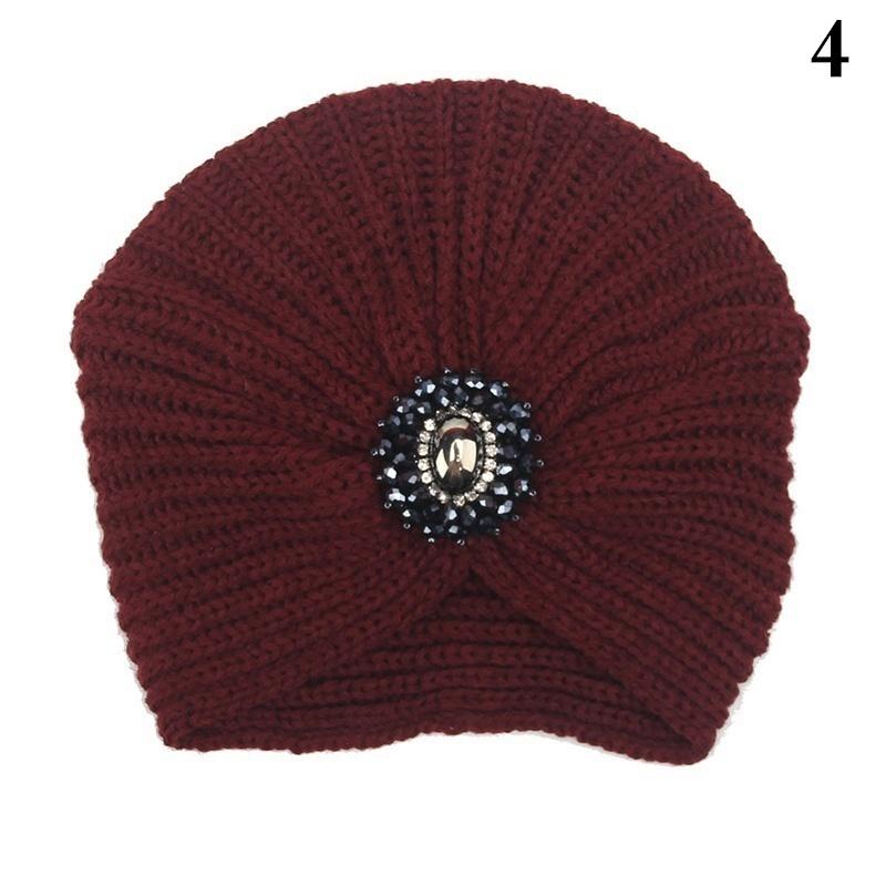2016 New Fashion Ladies Metal Jewel Accessory Winter Warm gem Turban Soft Knit Headband Beanie Crochet Headwrap Women Hat Cap