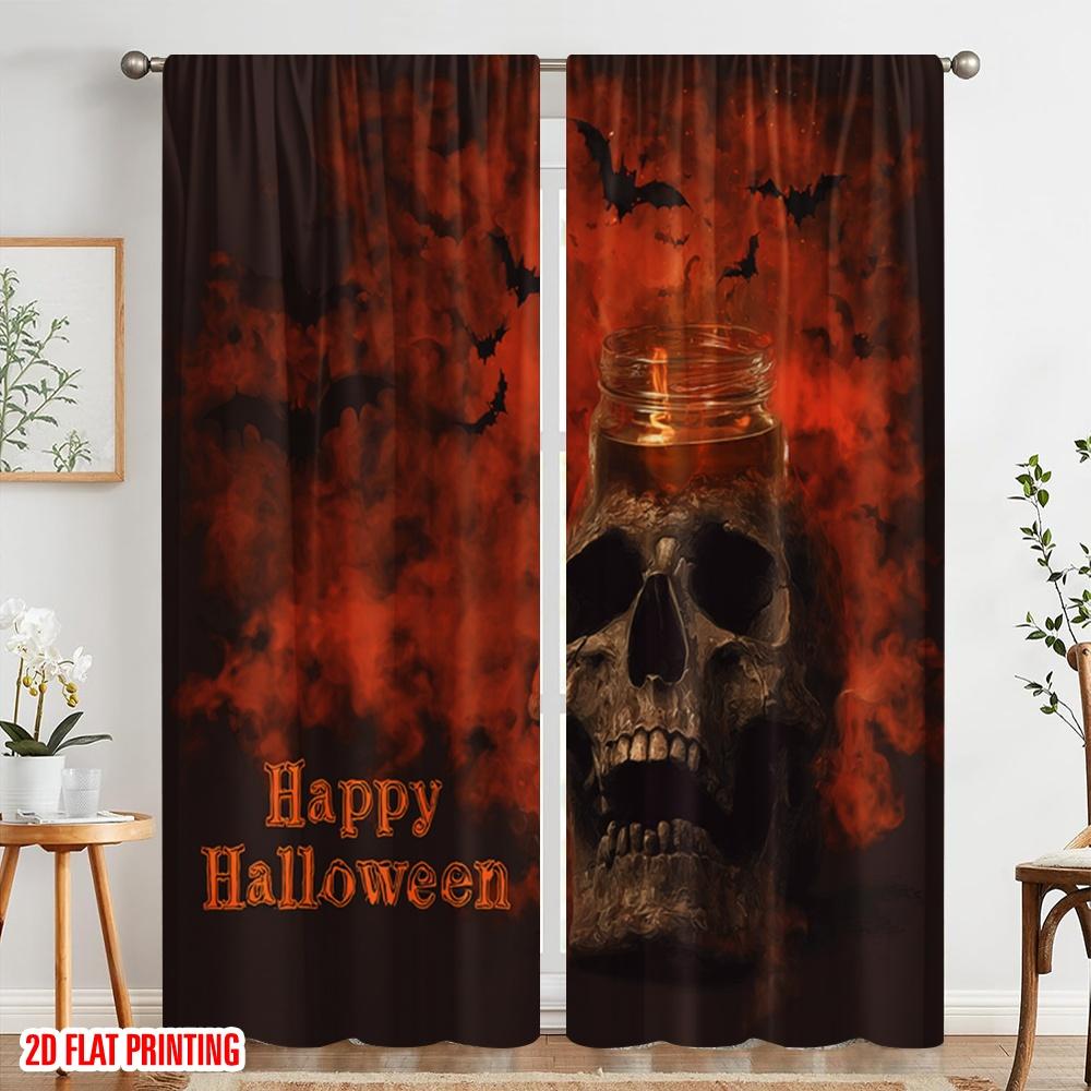 2pcs,2D Plane Printing Contemporary Curtains Skull (3) Versatile 100% Polyester (without Rod) Room Decor for Bedroom Living Room