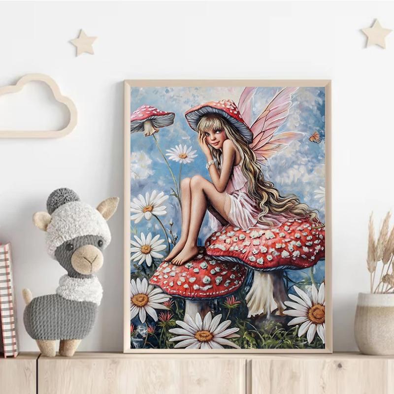 Fairycore Girl Pink Mushroom Unicorn Garden Wonderland Forest Poster Canvas Painting Wall Art Pictures Girl Room Home Decor