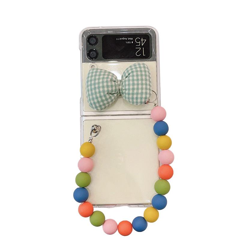 Suitable For Zflip7 Samsung Folding Flip Phone Case Bracelet Plaid Cloth Bow Transparent Protective Case Women'S