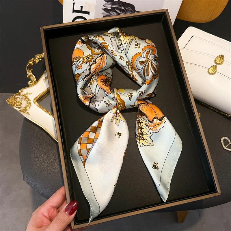 Fashion Paisley Print Luxury Brand Silk 70cm Square Scarf Women Satin Shawls Neckerchief Wrap Scarves Bandana Hair Hjiab Floral