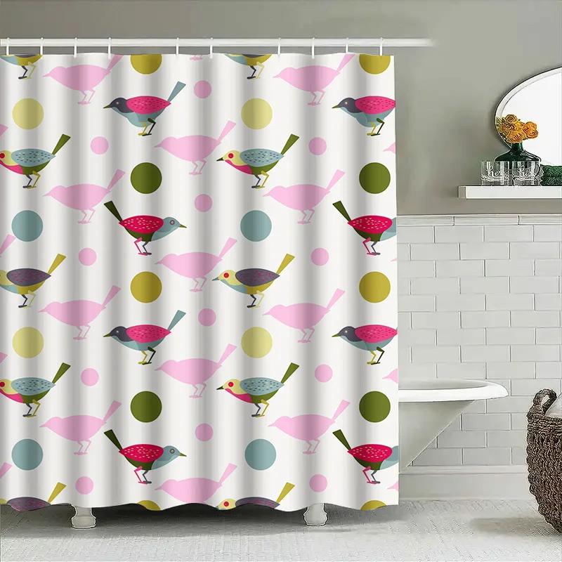 

Colorful Birds Drinks Shower Curtain Pink Blue Yellow Green White Decor Home Bath Waterproof Fabric Modern Bathroom Accessories W90xH180cm