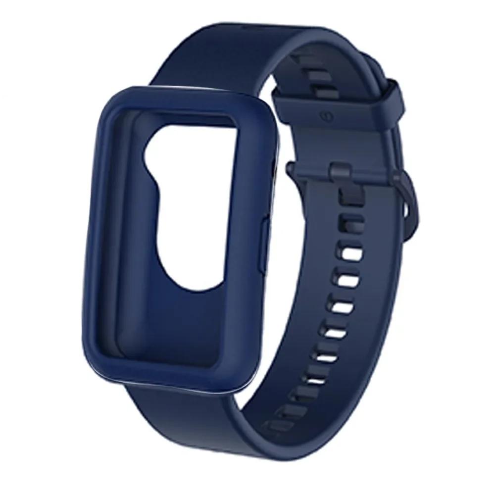 2 In1 Silicone Replacement Watchband Replacement Single Color Protector Sleeve Shell Soft Fitness Wristband For Huawei Watch Fit