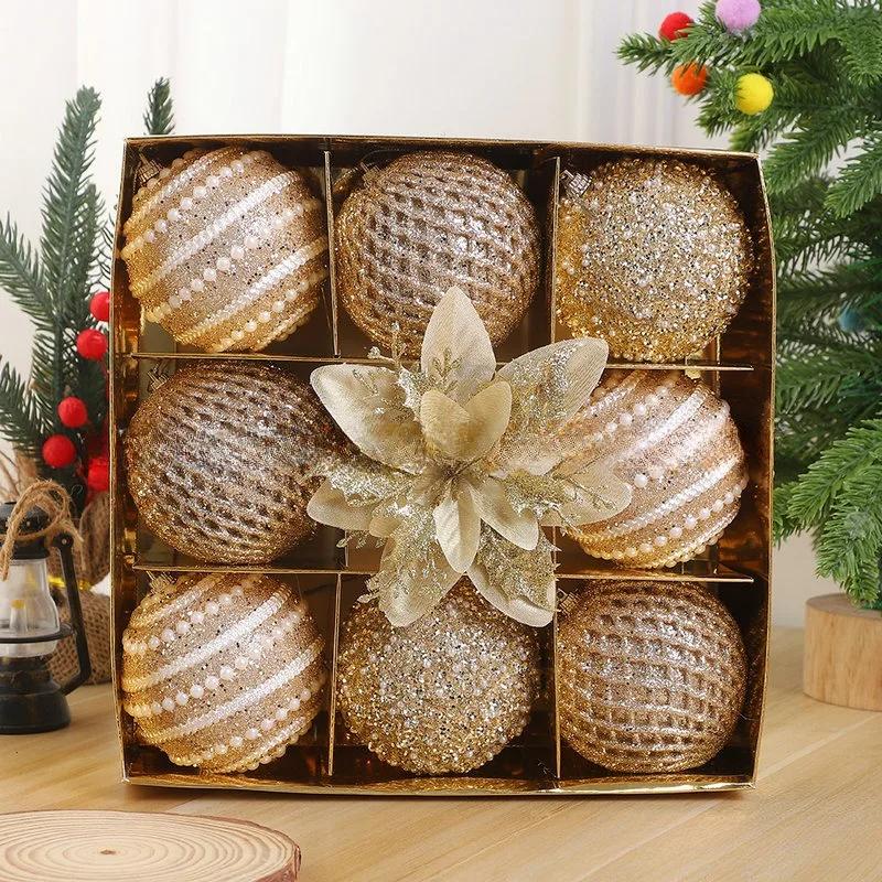 8CM 9PCS Christmas Ball Ornaments Luxury Foam Christmas Tree Party Decoration New Christmas Spheres Pendant