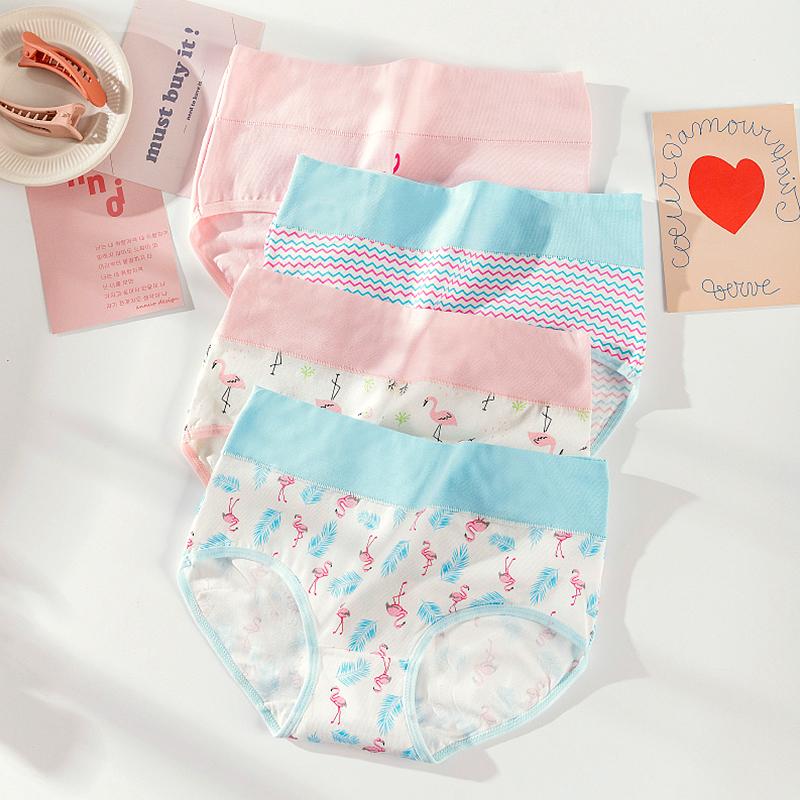 

Трусики с высокой талией 4 шт., женские трусики большого размера из хлопка с милым принтом XXL