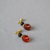 Retro Black & Red Agate Beaded Silver Stud Earrings