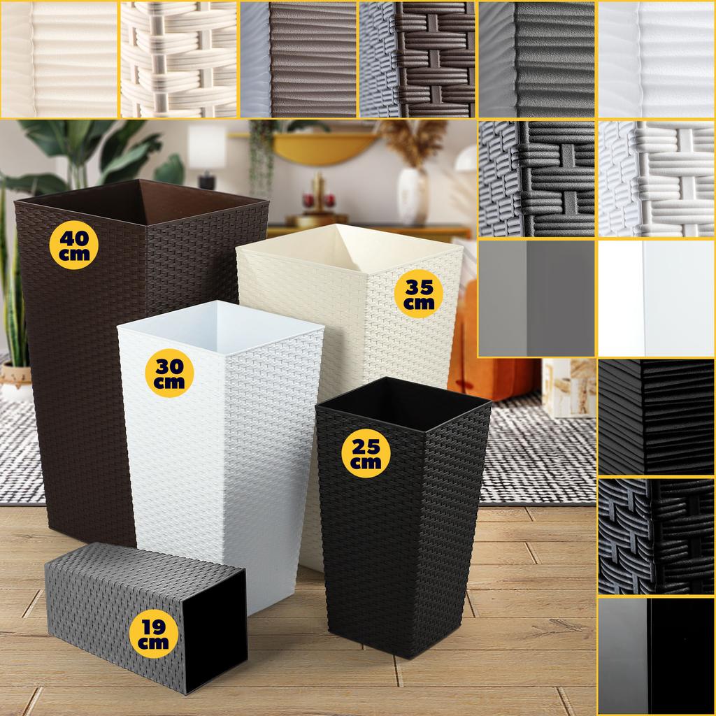 KADAX Set of 3 Flowerpots Flowerpots Inserts Garden Flowerpots Tall Rattan Graphite 57cm